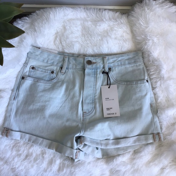 Forever 21 Pants - Forever21 Light Wash High Rise Denim Shortie NWT